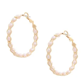 14K Gold Dipped Pearl Embellished Hoop Earrings