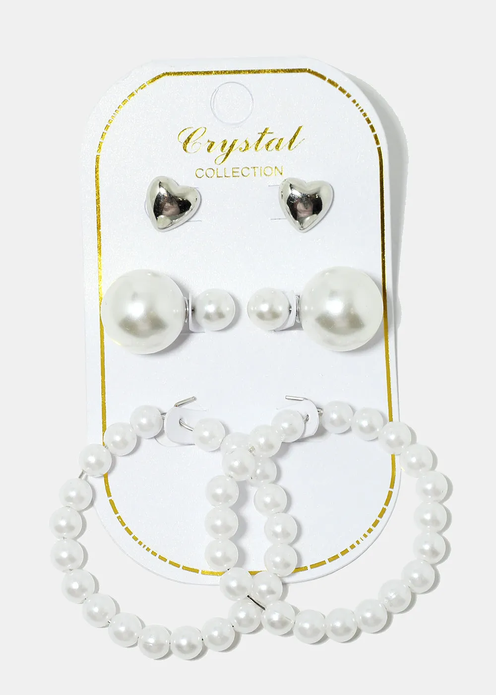 3-Pair Pearl Stud & Hoop Earrings