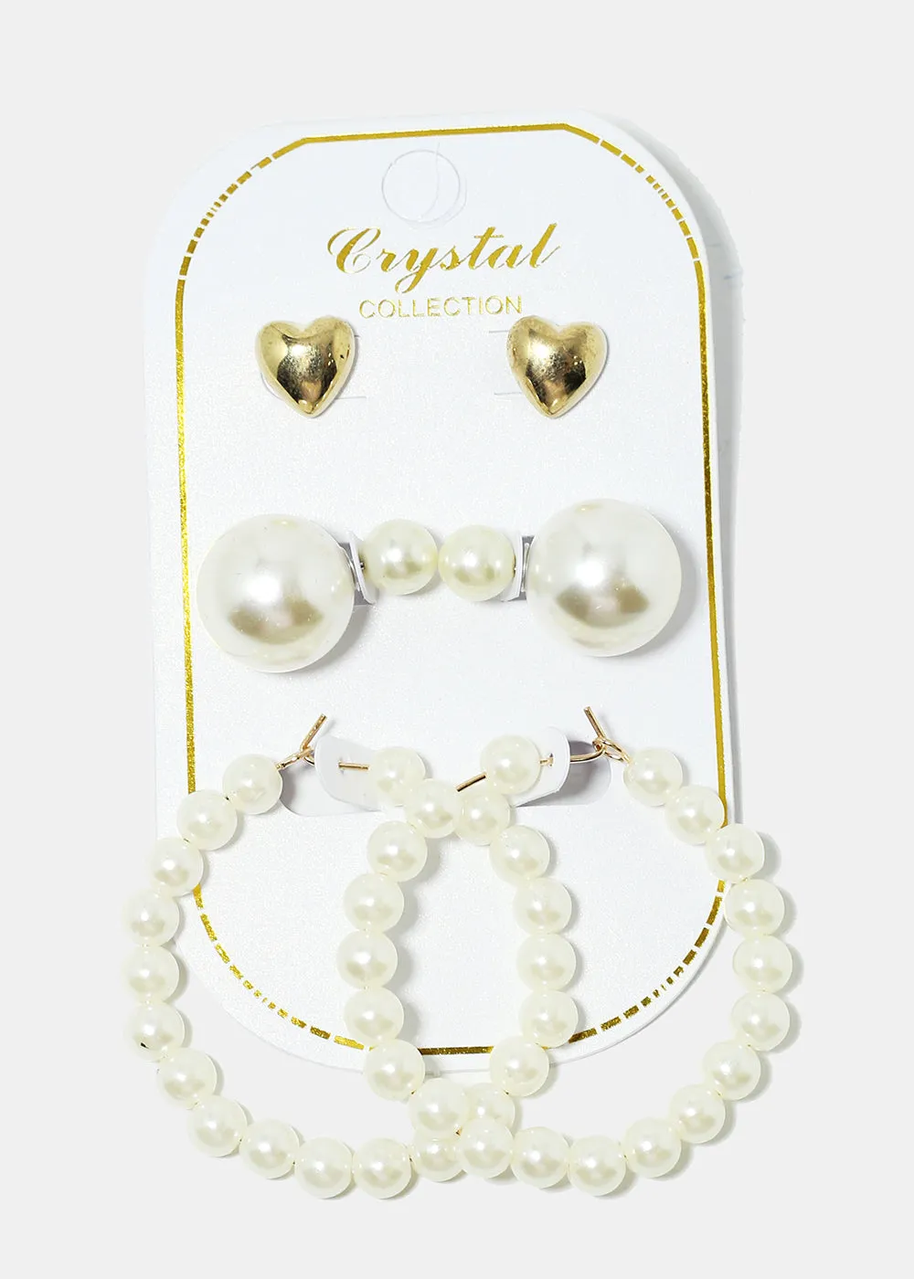 3-Pair Pearl Stud & Hoop Earrings