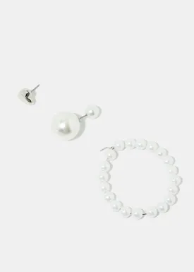 3-Pair Pearl Stud & Hoop Earrings