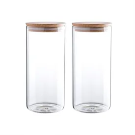 47 Ounce Clear Glass Storage Jar With Beech Wood Lid Set of 2 Glass Canister With Airtight