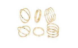 6 Pcs Unique Ring Set Punk Gold Plated Knuckle Rings(Adjustable)