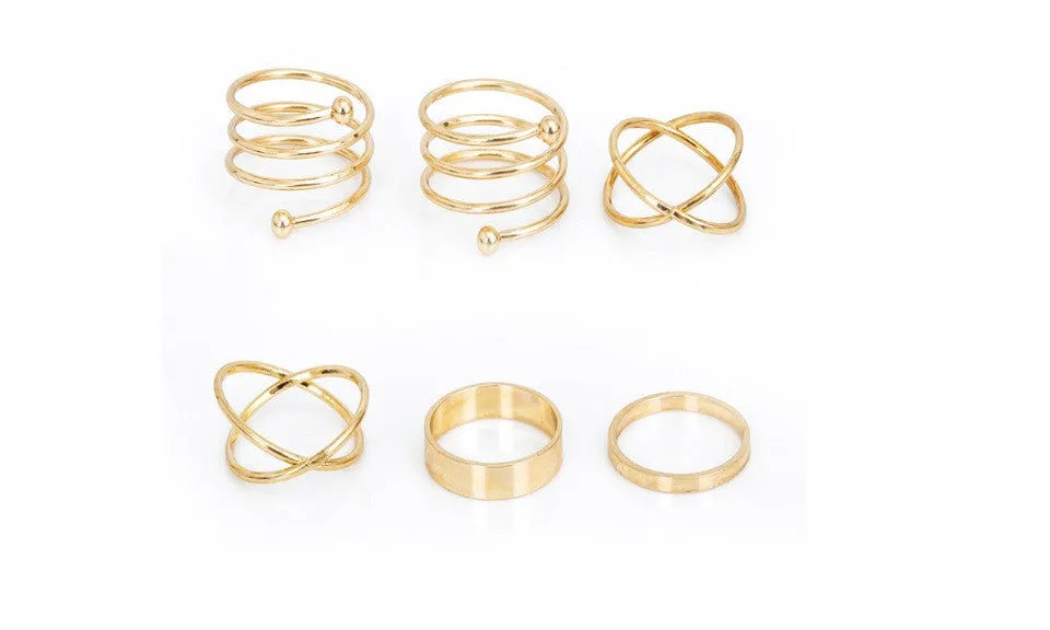 6 Pcs Unique Ring Set Punk Gold Plated Knuckle Rings(Adjustable)