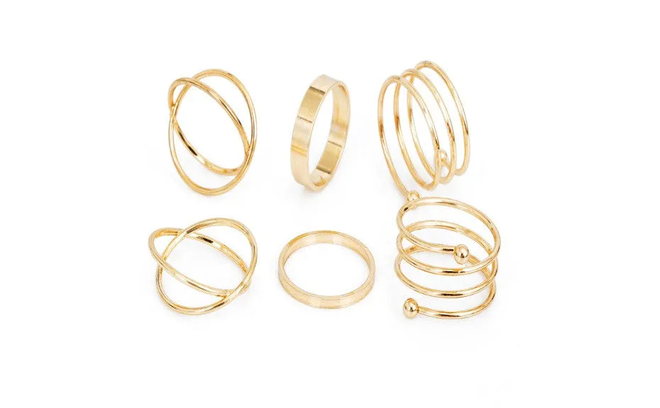 6 Pcs Unique Ring Set Punk Gold Plated Knuckle Rings(Adjustable)