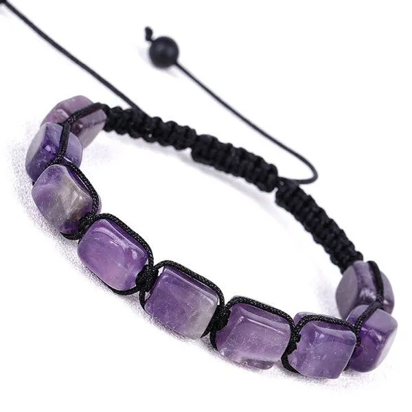 Amethyst Cube Bead Adjustable Bracelet / Anklet