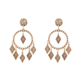 Antique Gold Textured Diamante Circle Earrings