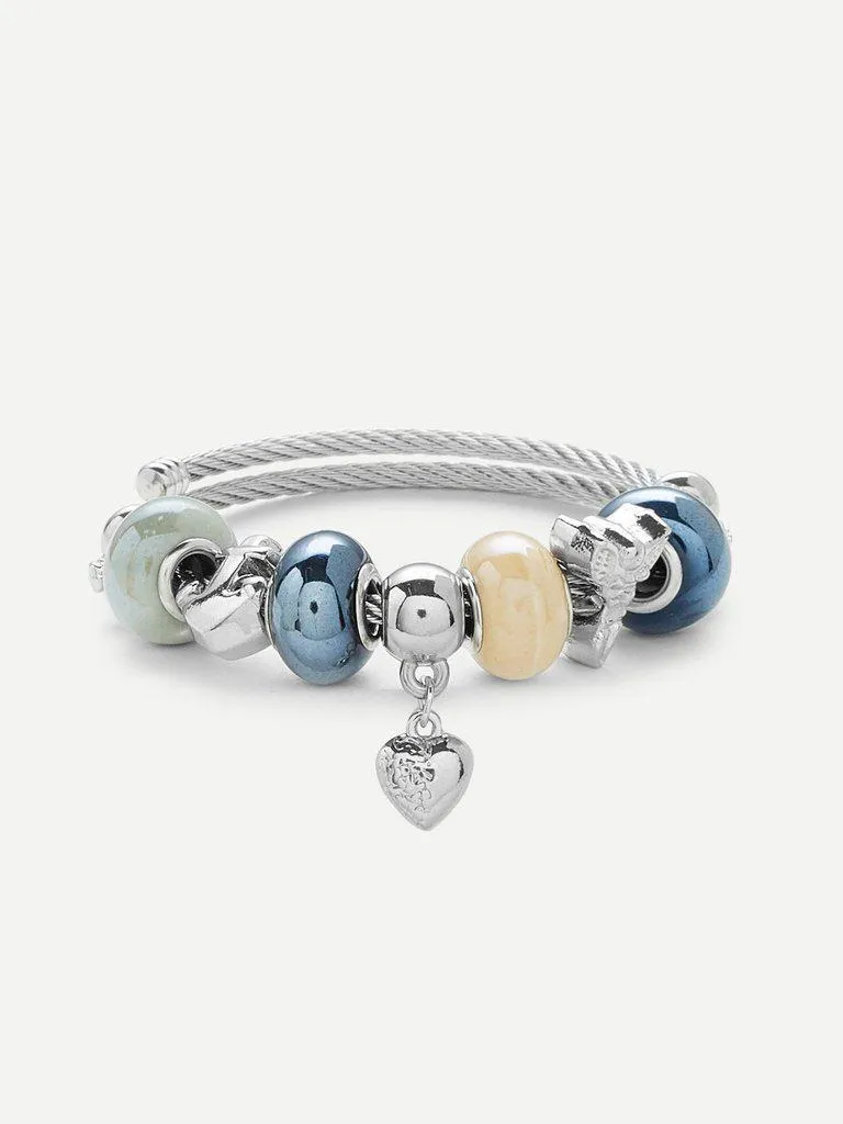 Beaded Detail Heart Charm Bangle