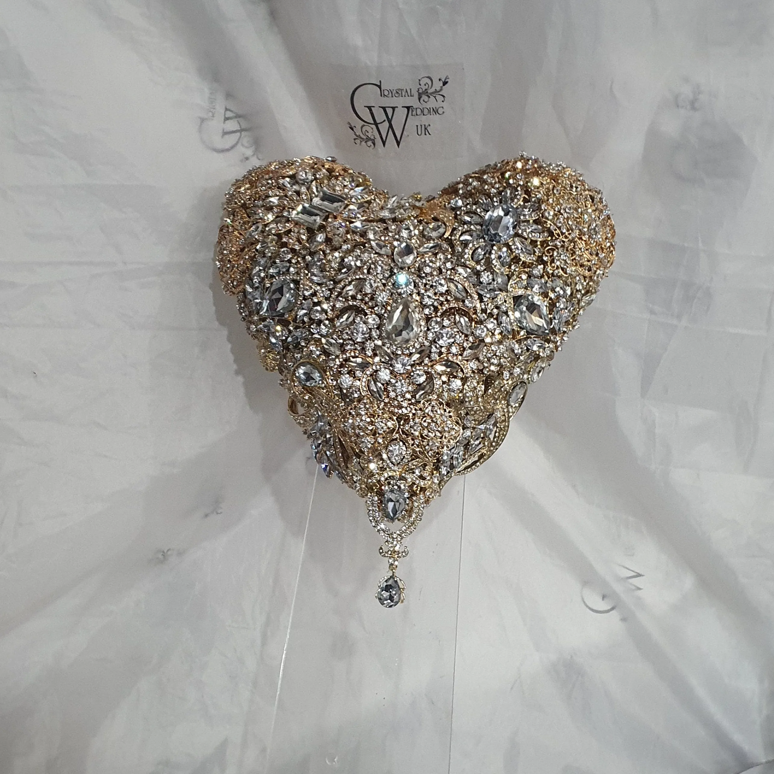 BROOCH BOUQUET Heart shaped brooch bouquet , gold jewel, valentine heart wedding bouquet. by Crystal wedding uk