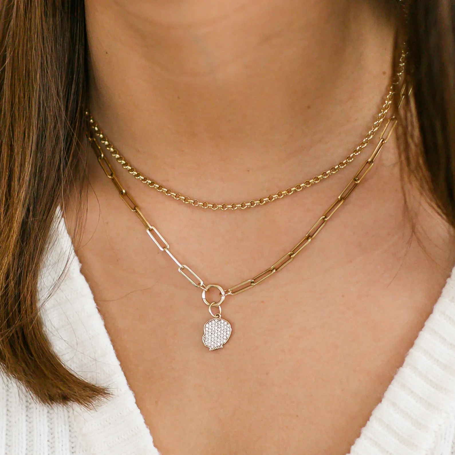 Build Your Own 14K Gold Pavé Diamond Silhouette Charm Necklace