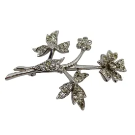 Christian Dior Crystal Embellished Floral Silver Brooch