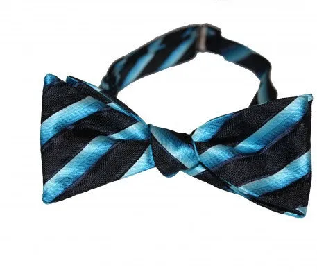 Classic Stripe Self-Tie Turquoise/Black Bow Tie