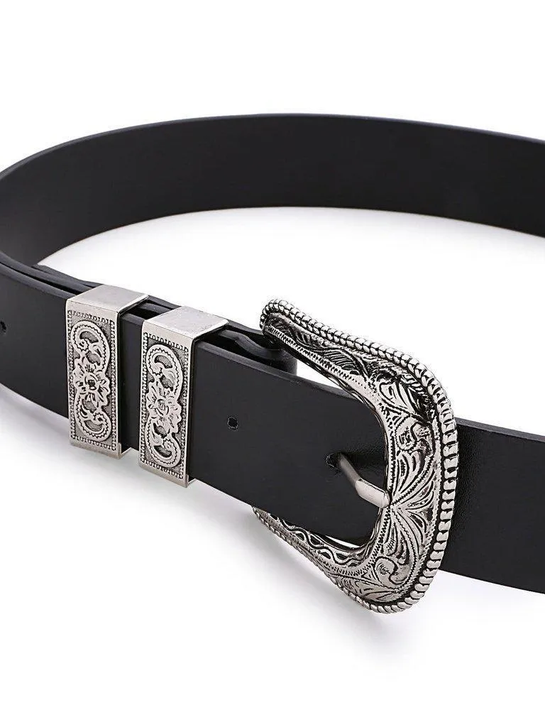 Contrast Buckle Faux Leather Western Belt