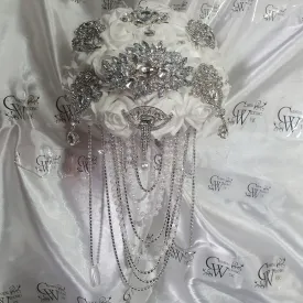 Crystal Brooch and Pearl drape bouquet by Crystal wedding uk