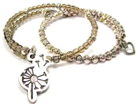 Dandelion Delicate Glass And Roses Wrap Bracelet Set