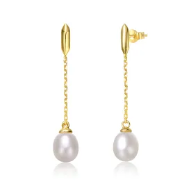 Delphine Pearl Dainty Chain Golden Dangle Earrings