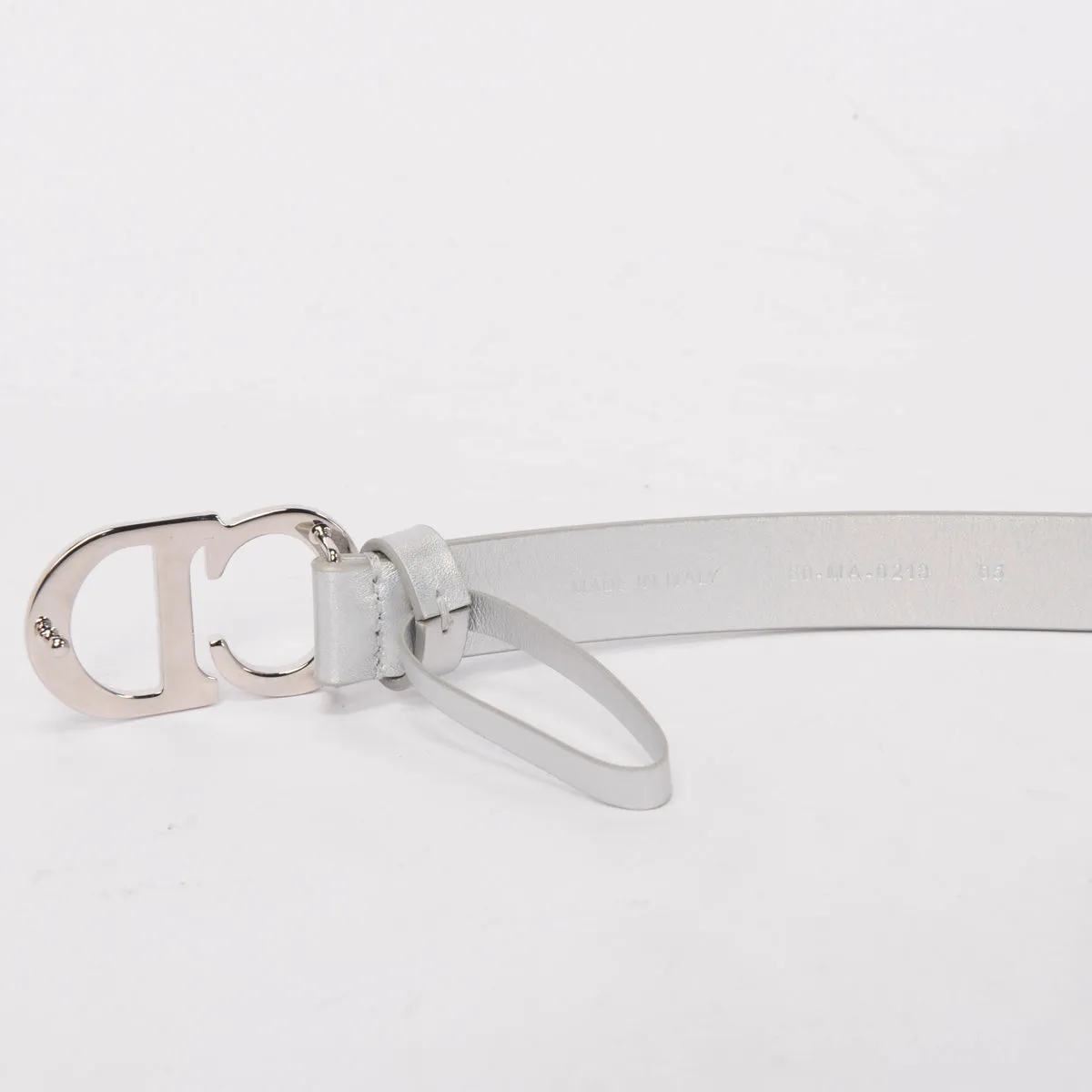 Dior Iridescent Silver Calfskin Saddle Belt