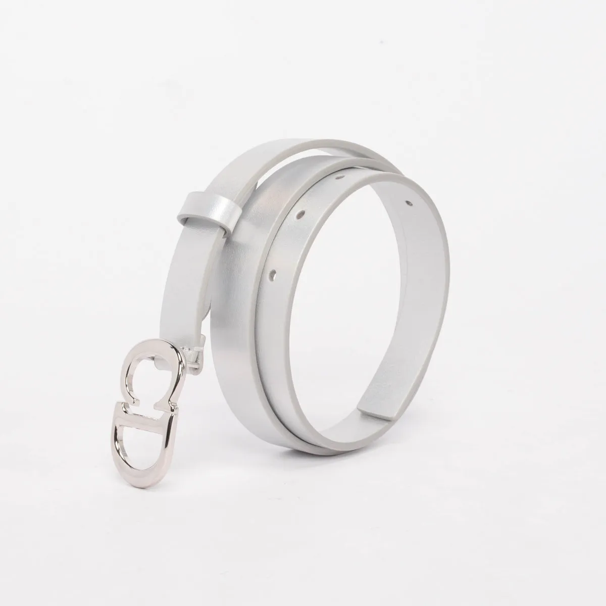 Dior Iridescent Silver Calfskin Saddle Belt