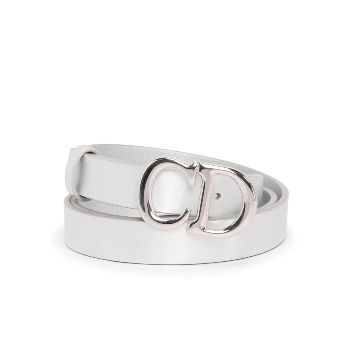 Dior Iridescent Silver Calfskin Saddle Belt