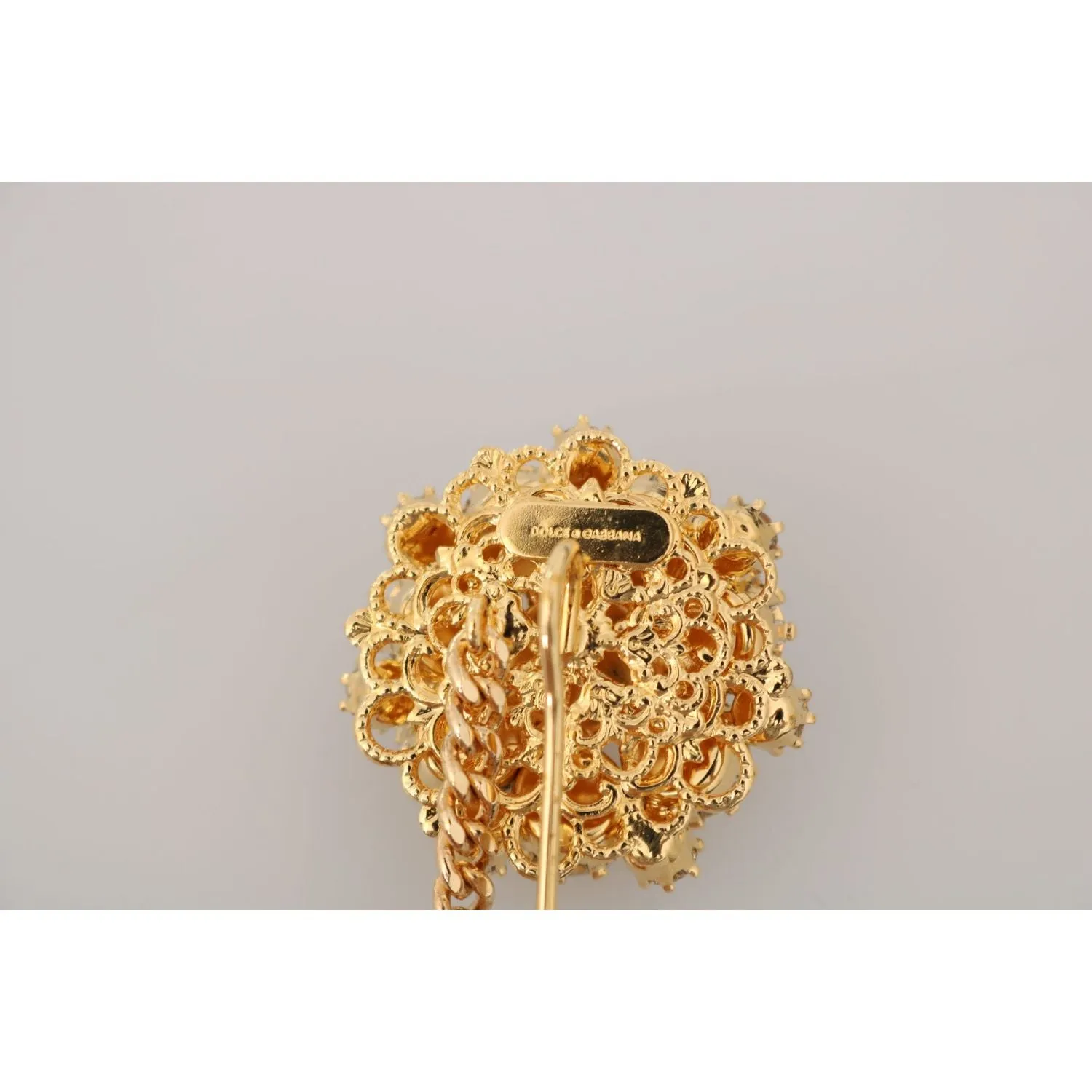 Dolce & Gabbana Exquisite Crystal-Embellished Gold Brooch