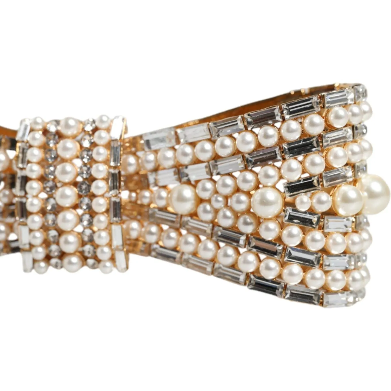 Dolce & Gabbana Gold Tone Brass Bow Crystal FauxPearl Embellished Brooch