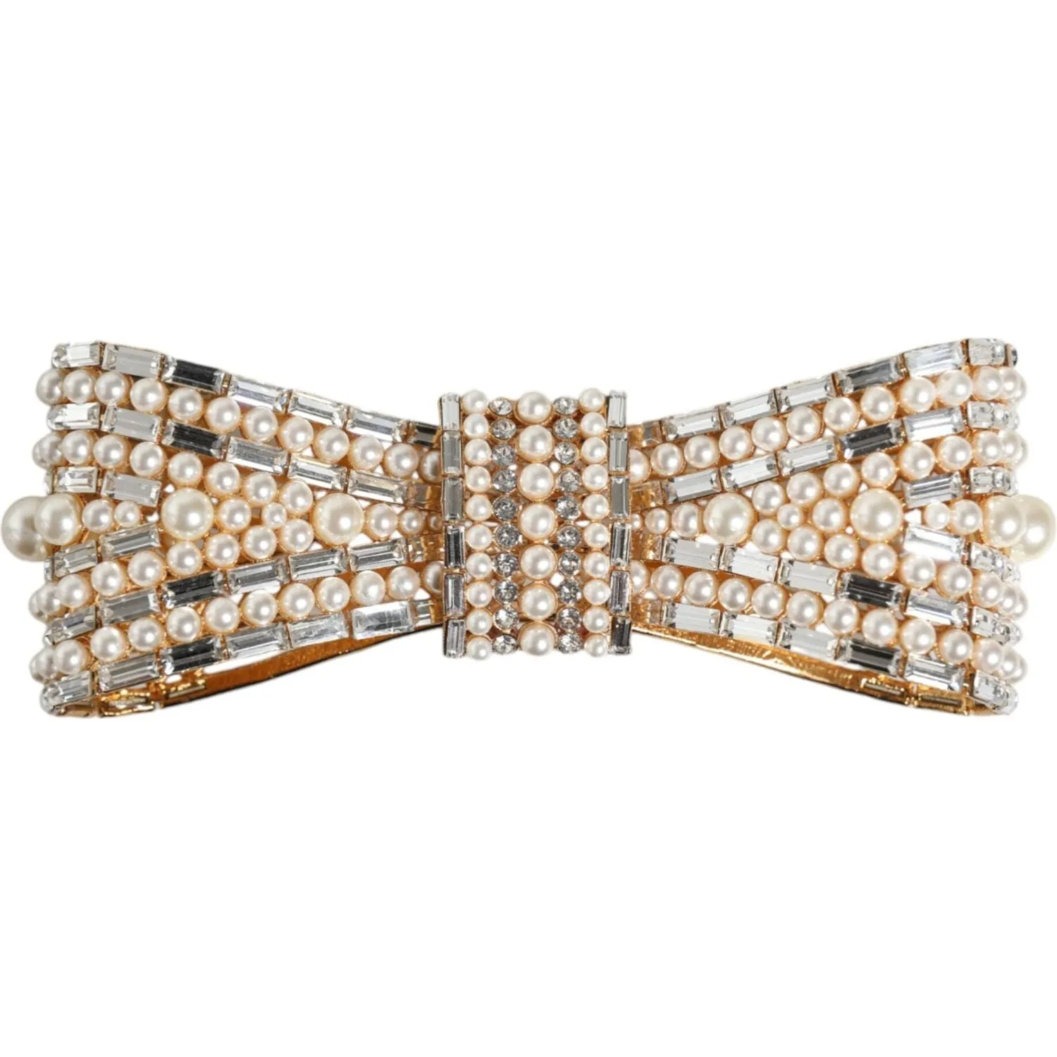 Dolce & Gabbana Gold Tone Brass Bow Crystal FauxPearl Embellished Brooch