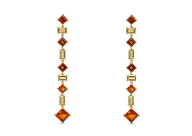 Earrings 18kt Gold Citrine & Topaz Line Drops