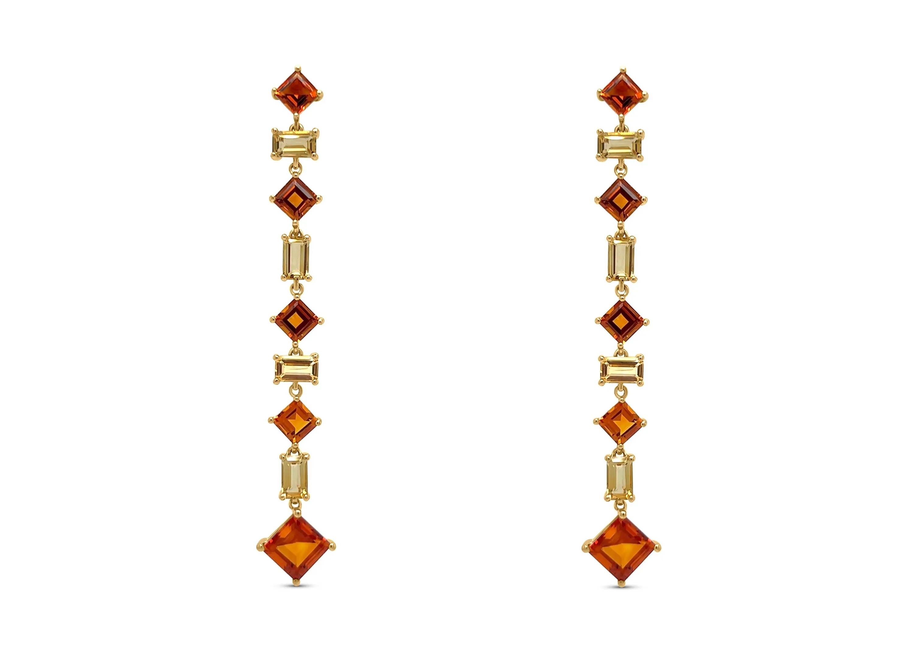 Earrings 18kt Gold Citrine & Topaz Line Drops