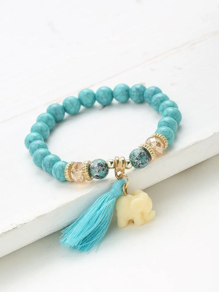 Elephant & Tassel Embellished Bracelet Set