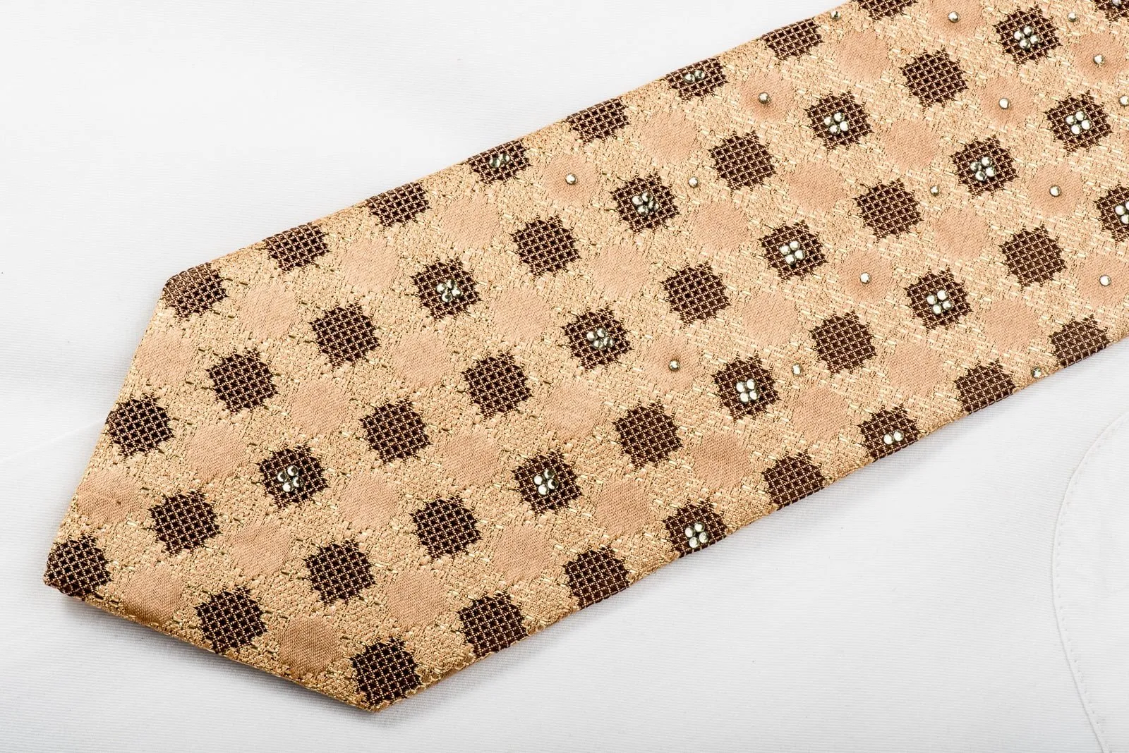 Elle Homme Rhinestone Necktie Golden Cartoche Checker With Gold Sparkles