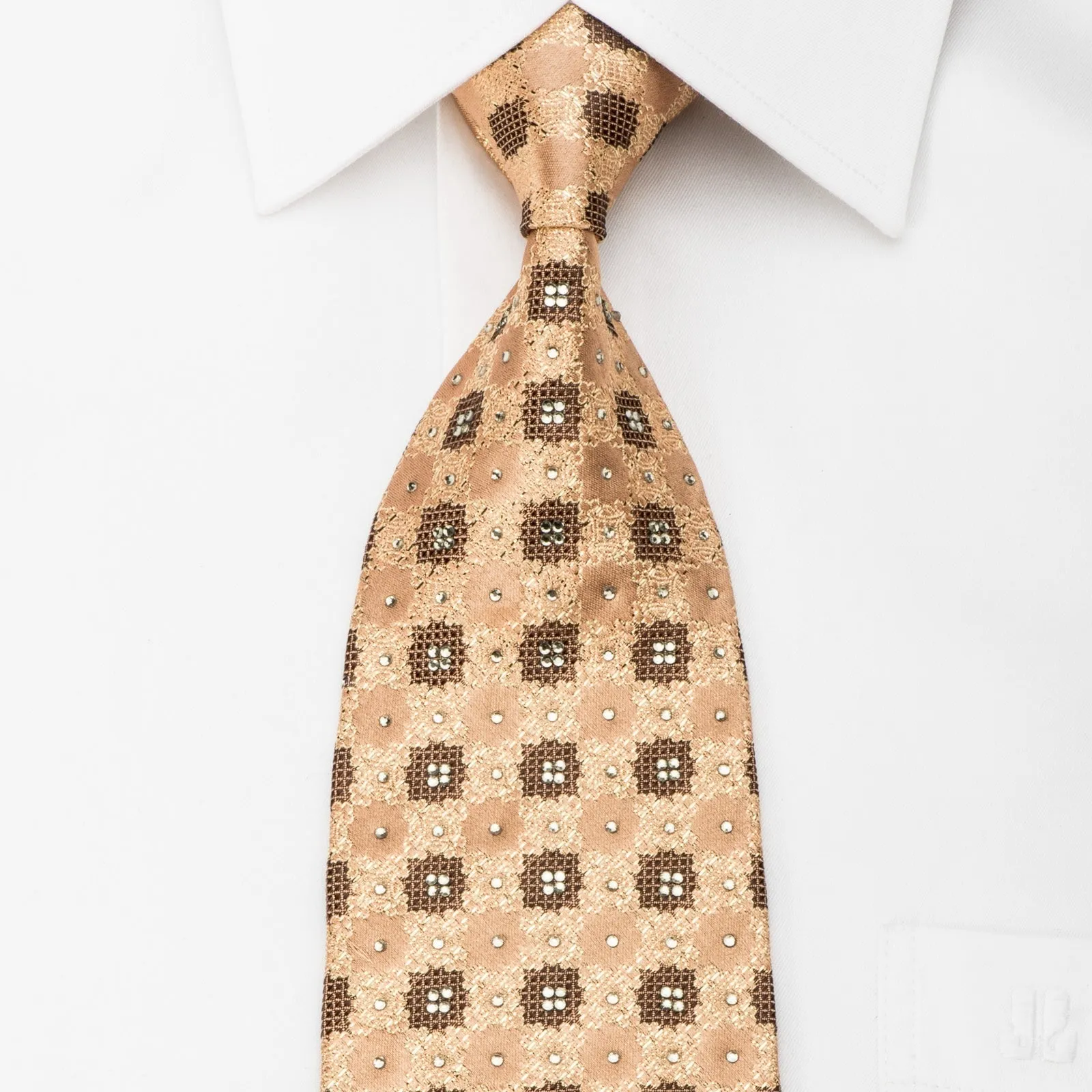 Elle Homme Rhinestone Necktie Golden Cartoche Checker With Gold Sparkles