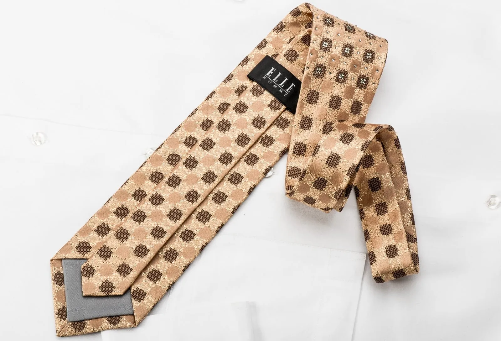 Elle Homme Rhinestone Necktie Golden Cartoche Checker With Gold Sparkles