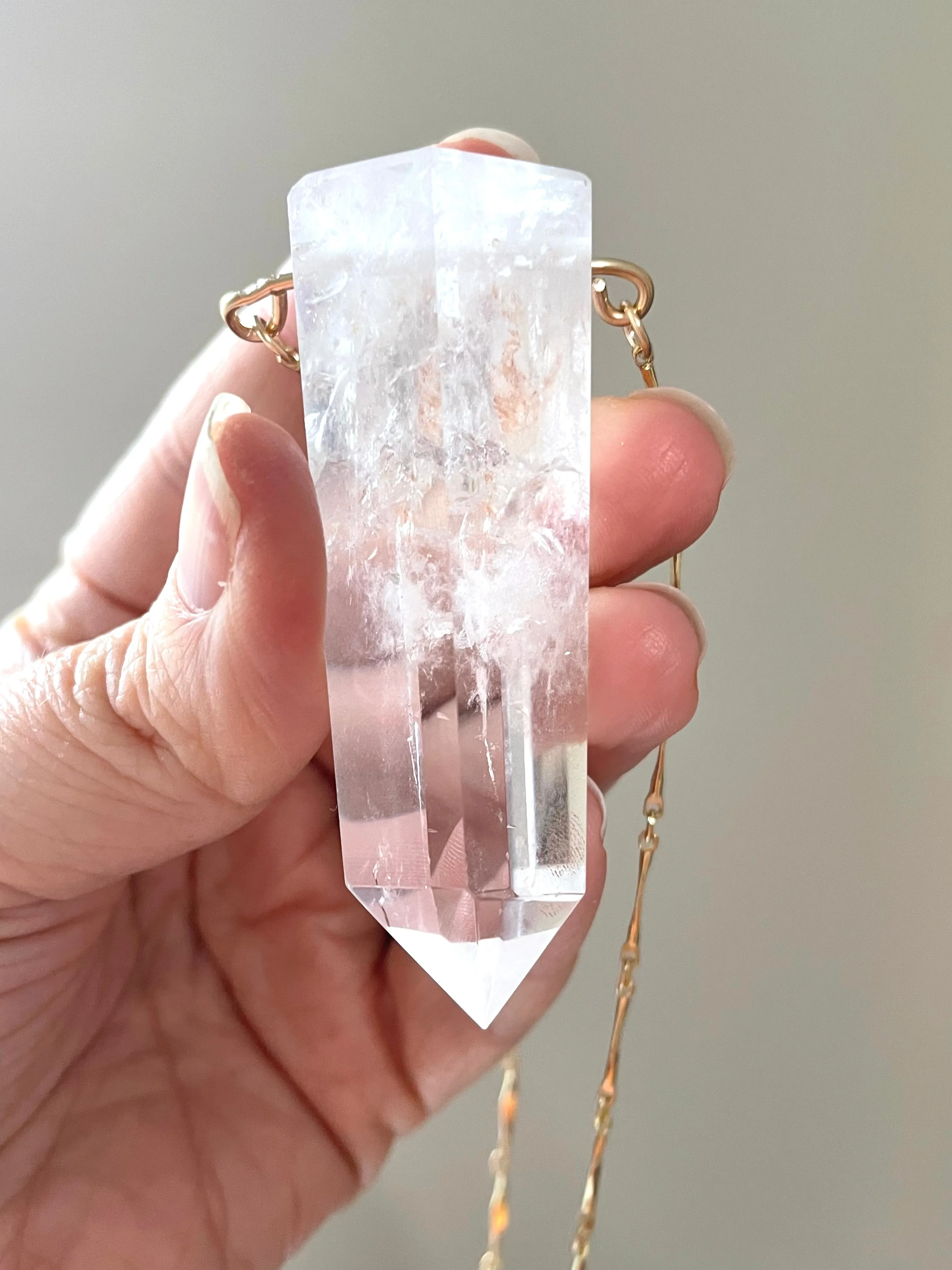 Extra large Chunky Clear Quartz Tower Necklace 14kt Gold filled