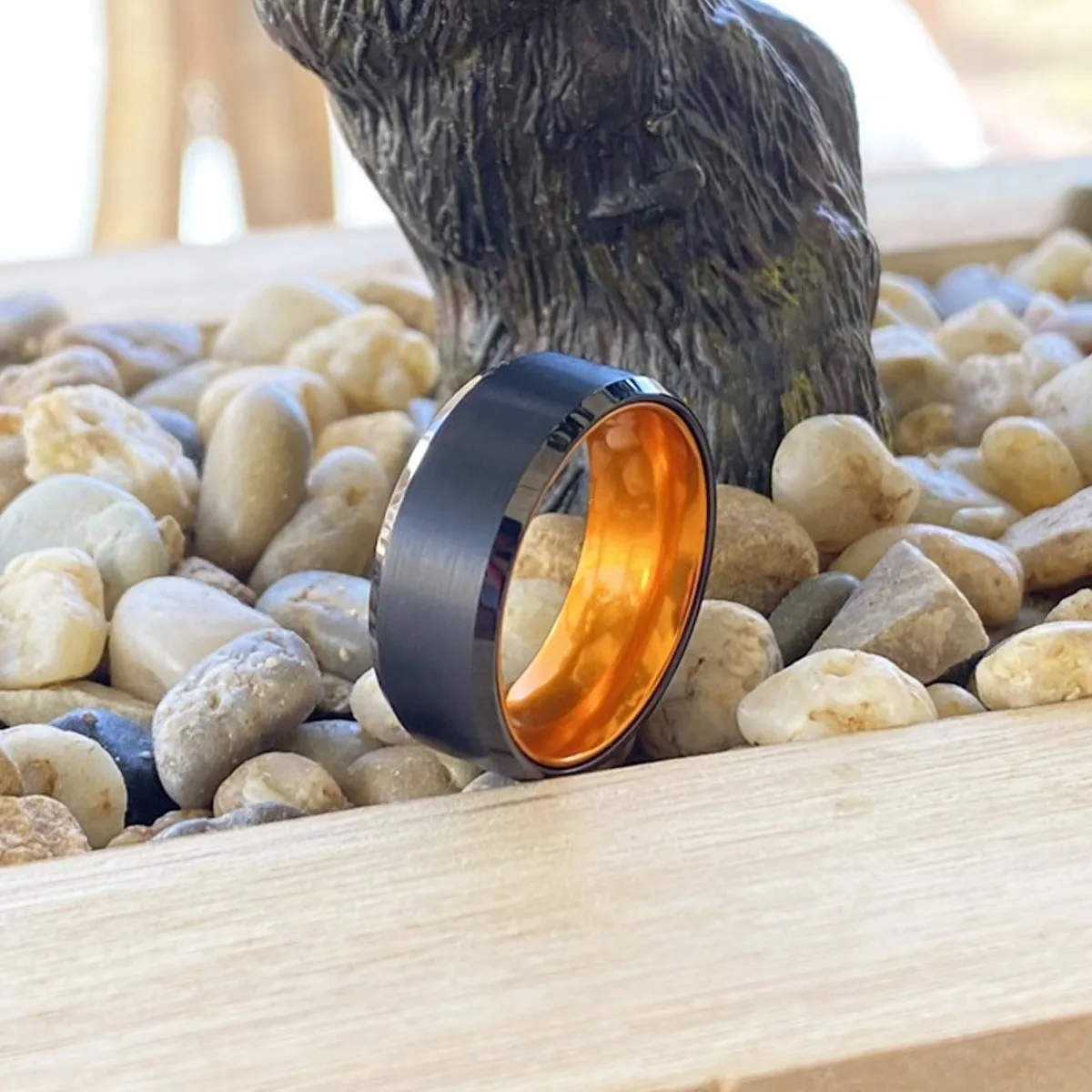 GARFIELD | Orange Ring, Black Tungsten Ring, Brushed, Beveled