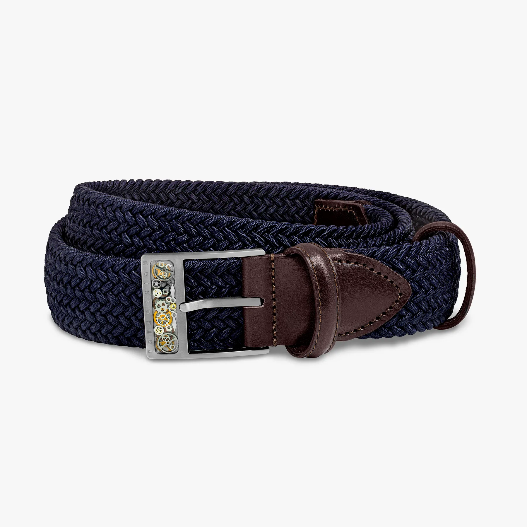 Gear T-Buckle belt in navy rayon and leather