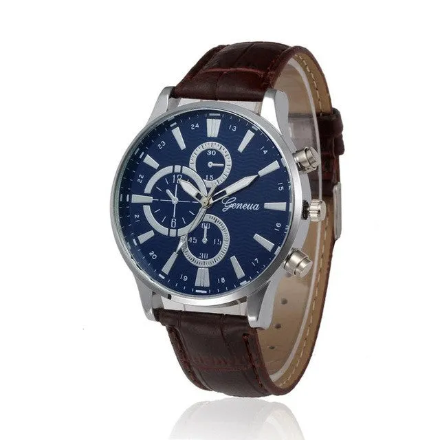 Geneva Quartz Leather Wristwatches For Men