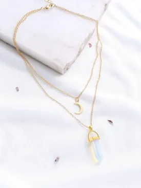 Gold Crystal And Crescent Pendant Layered Necklace