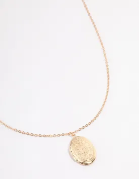 Gold Etched Locket Necklace