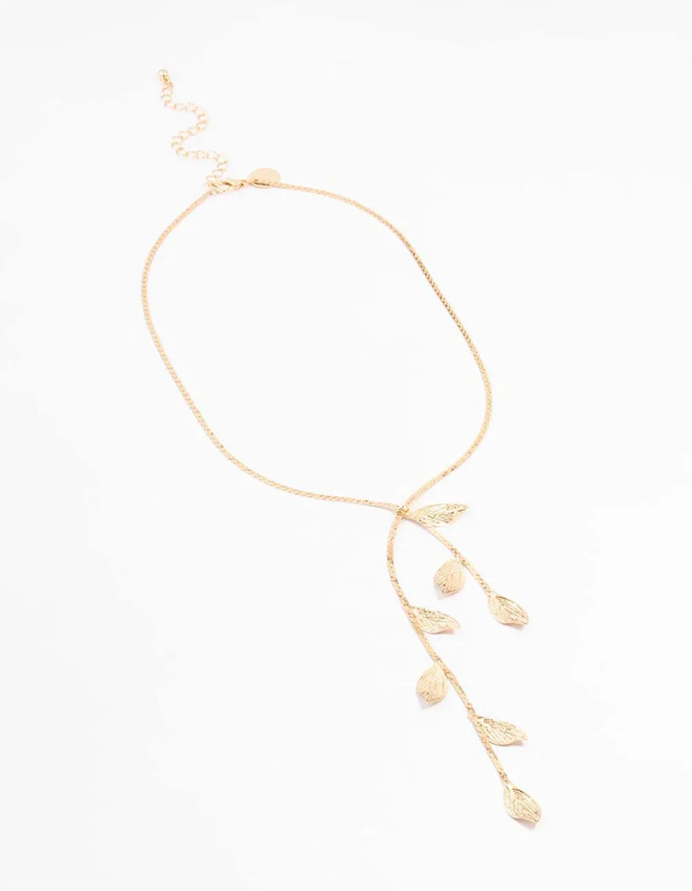 Gold Lazer Cut Leaf Y-Necklace