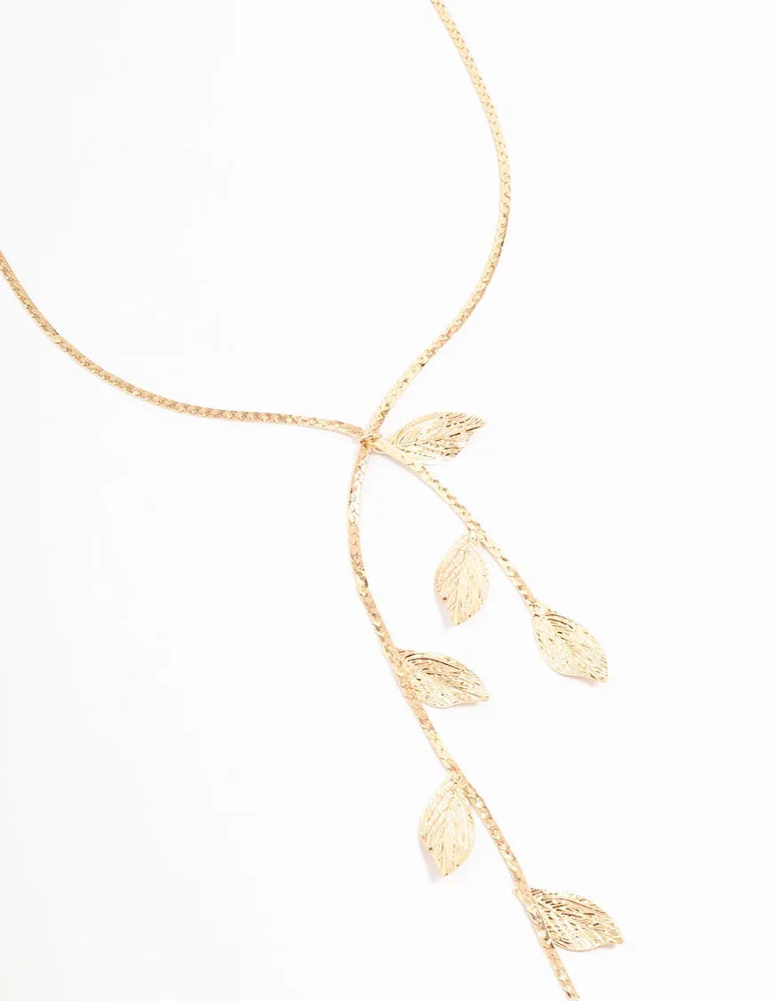 Gold Lazer Cut Leaf Y-Necklace