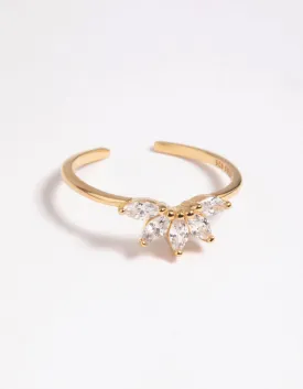 Gold Plated Sterling Silver Fan Diamante Ring