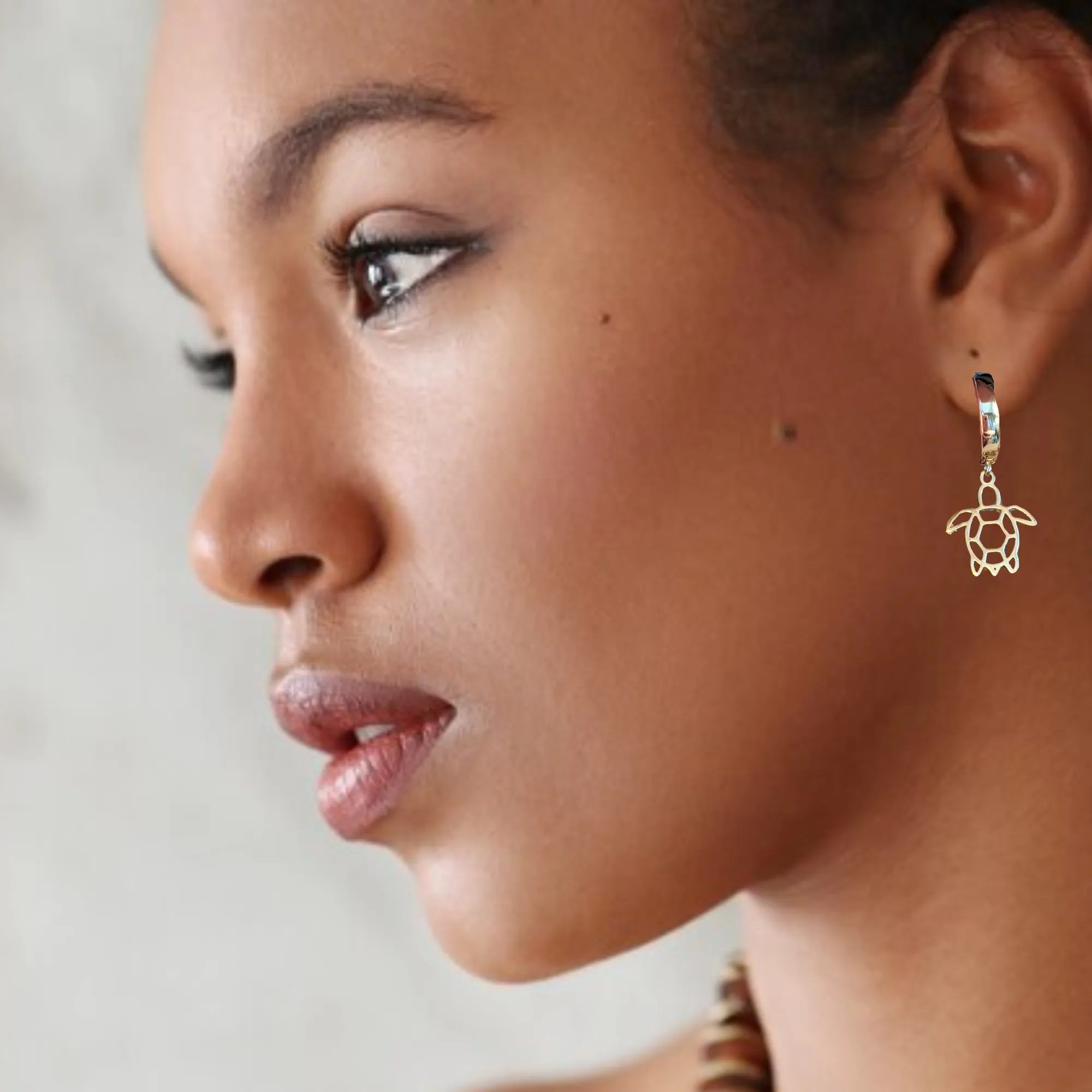 Gold Sea Turtle Hoop earrings, 16mm Hoop Drop