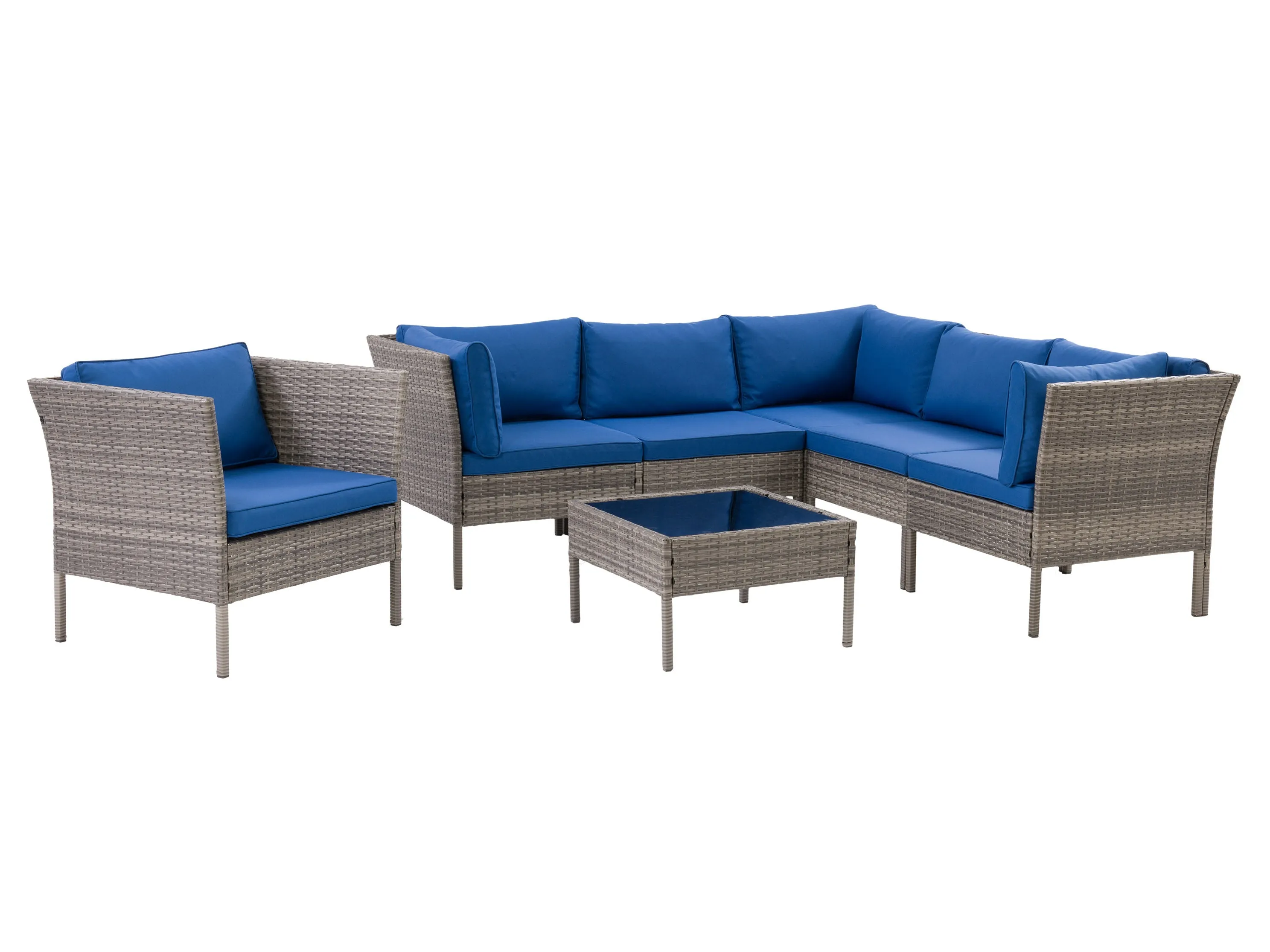 Grey and Blue L Shaped Outdoor Sectional 7pc