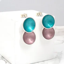 Halo Silver and Colorful Small Enamel Double Drop Earrings