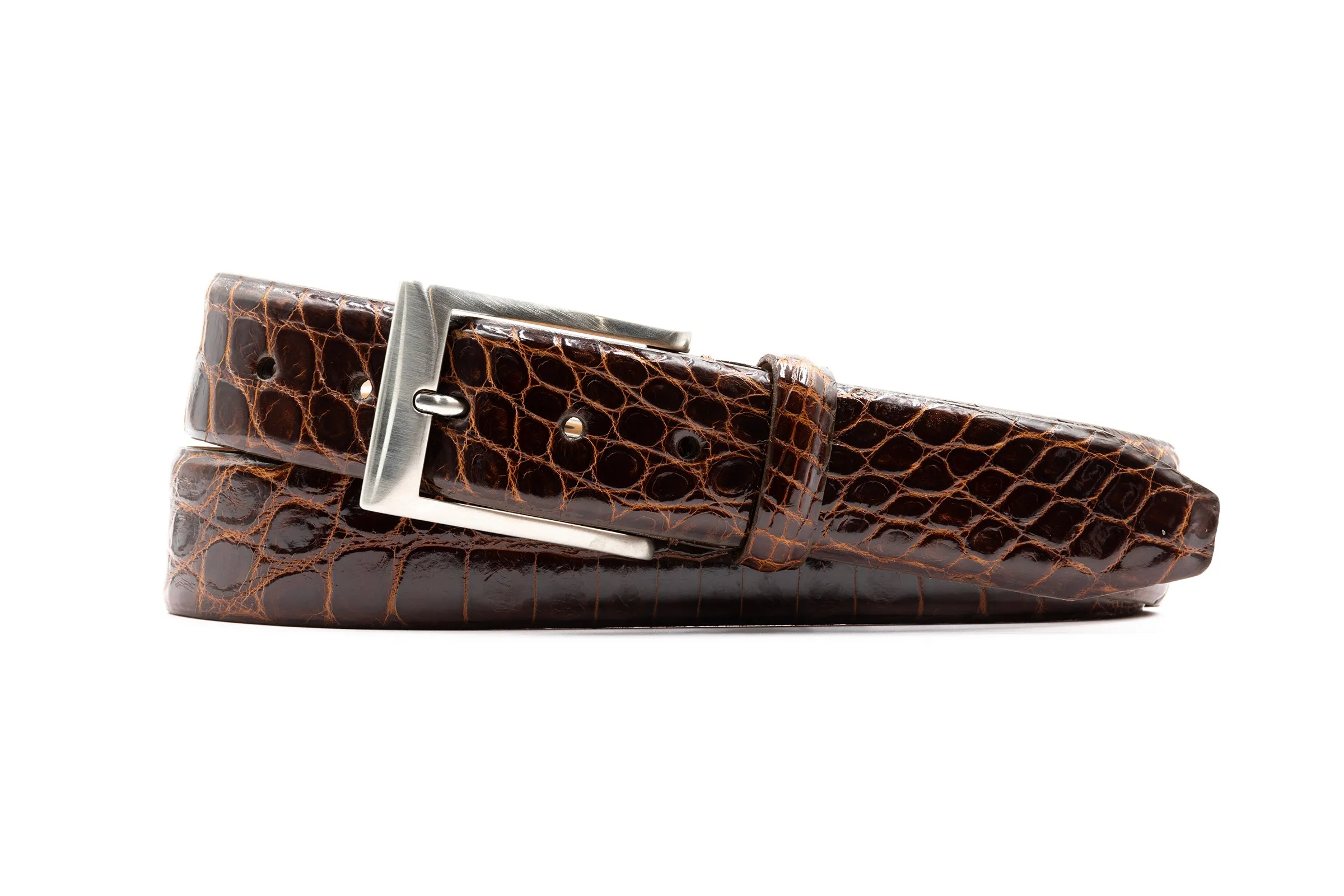 Hand Glazed American Alligator Belt - Brandy