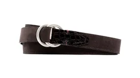 Harrison O-Ring Italian Calf Suede Belt - Walnut