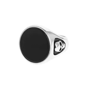 King Baby Round Onyx Signet Ring With Skull Shank in Sterling Silver