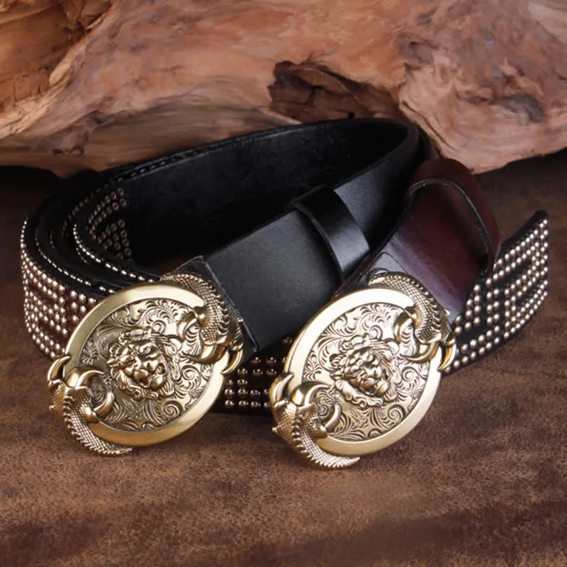 Men's Lion Claws Heavy Metal Rivets Leather Belt