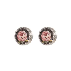 MICROMOSAIC EARRINGS - FLEMISH FLOWERS - SILVER