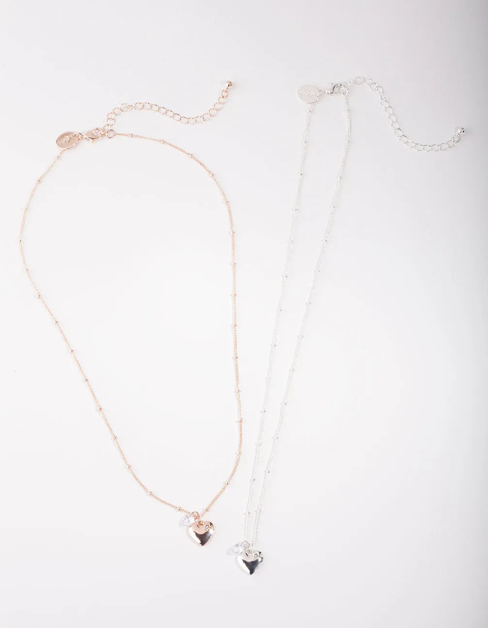 Mixed Metal Double Heart Diamante Necklace