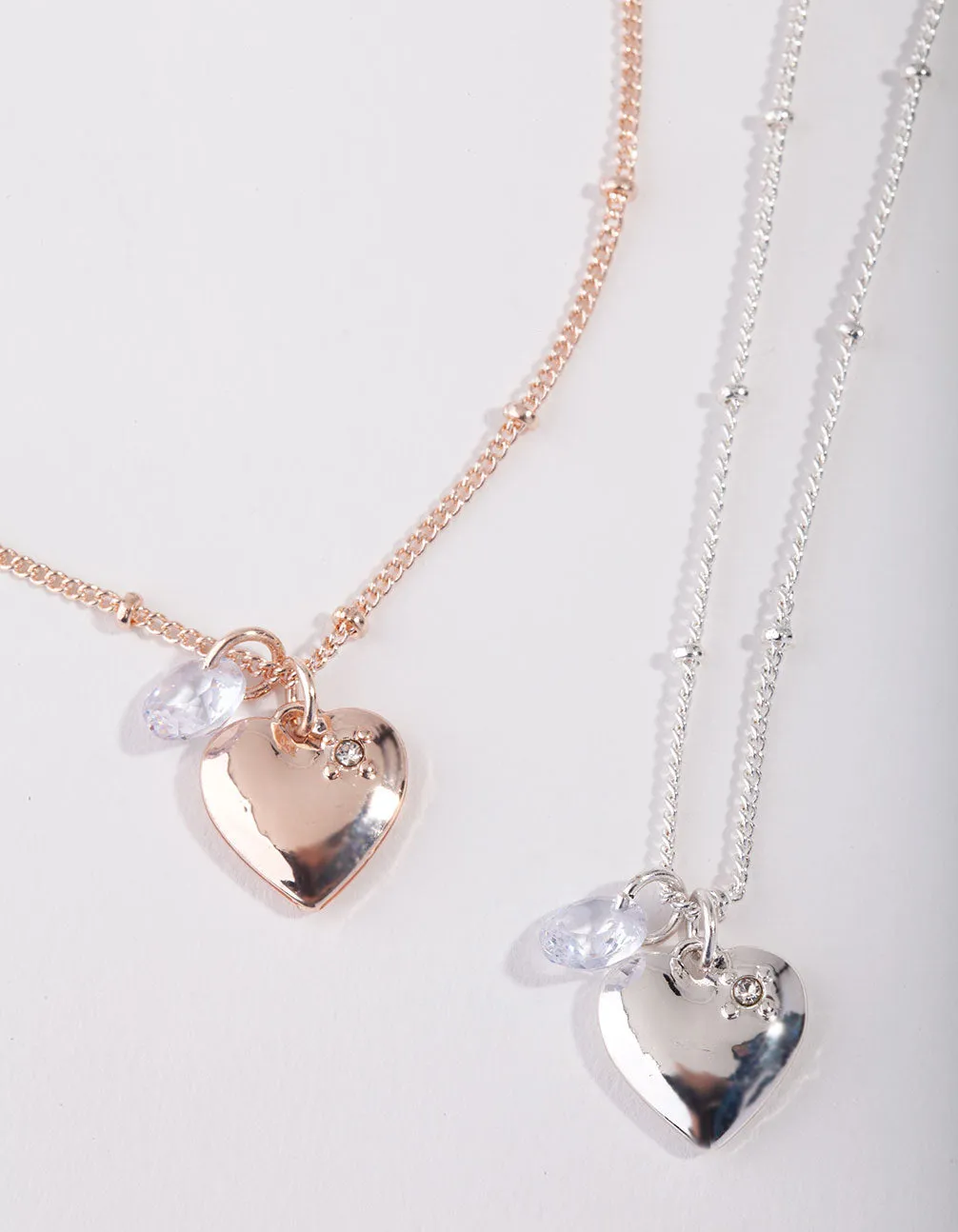 Mixed Metal Double Heart Diamante Necklace